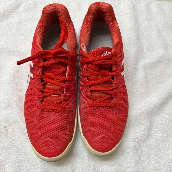 ASICS Clay Tennis Shoes sz:9 Gel-Resolution 8 Fiery Red/White Fabric Flyte Foam - Picture 5 of 9